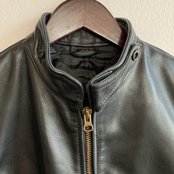 Heavy Cowhide Black Leather 4-pkt Moto Jacket with Brass Hardware - Picture 8 of 15